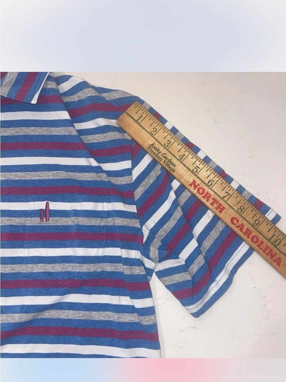 johnnie-O Blue, White & Red Striped Short Sleeve Polo Nice! - Picture 4 of 6